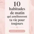 Une femme prenant un café en matinée, souriante et sereine, illustrant l'importance des habitudes matinales