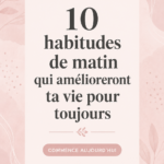Une femme prenant un café en matinée, souriante et sereine, illustrant l'importance des habitudes matinales