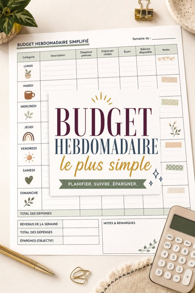 Modèle de budget hebdomadaire facile à imprimer et à utiliser pour gérer ses finances.