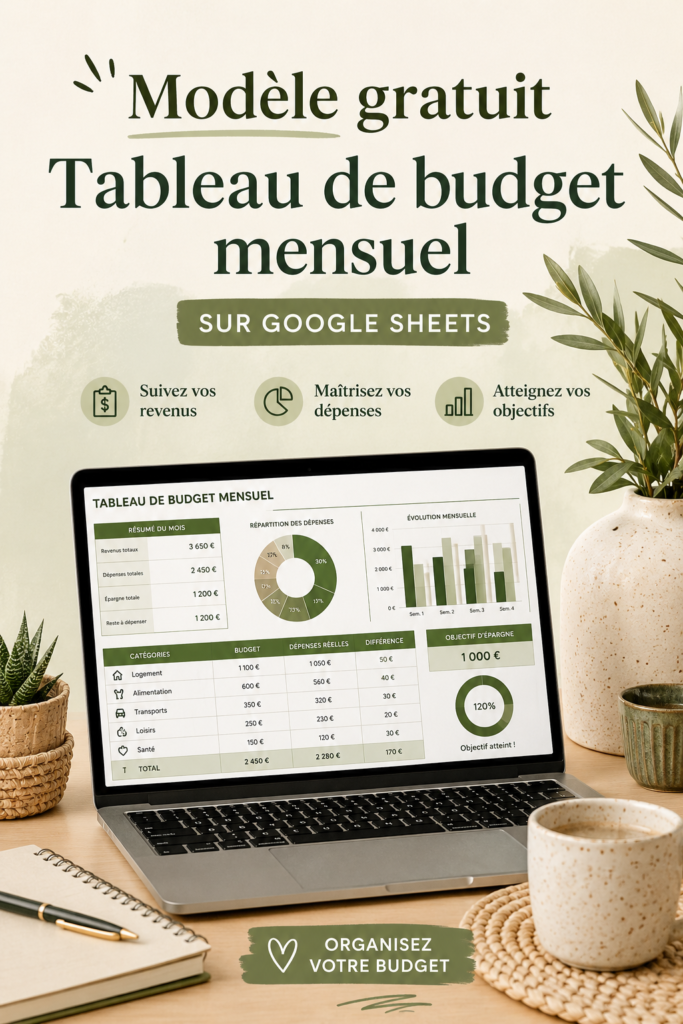 Modèle de budget mensuel en Google Sheets sur un ordinateur