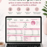 Modèle Excel de budget mensuel illustré sur un ordinateur