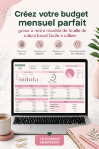 Modèle Excel de budget mensuel illustré sur un ordinateur