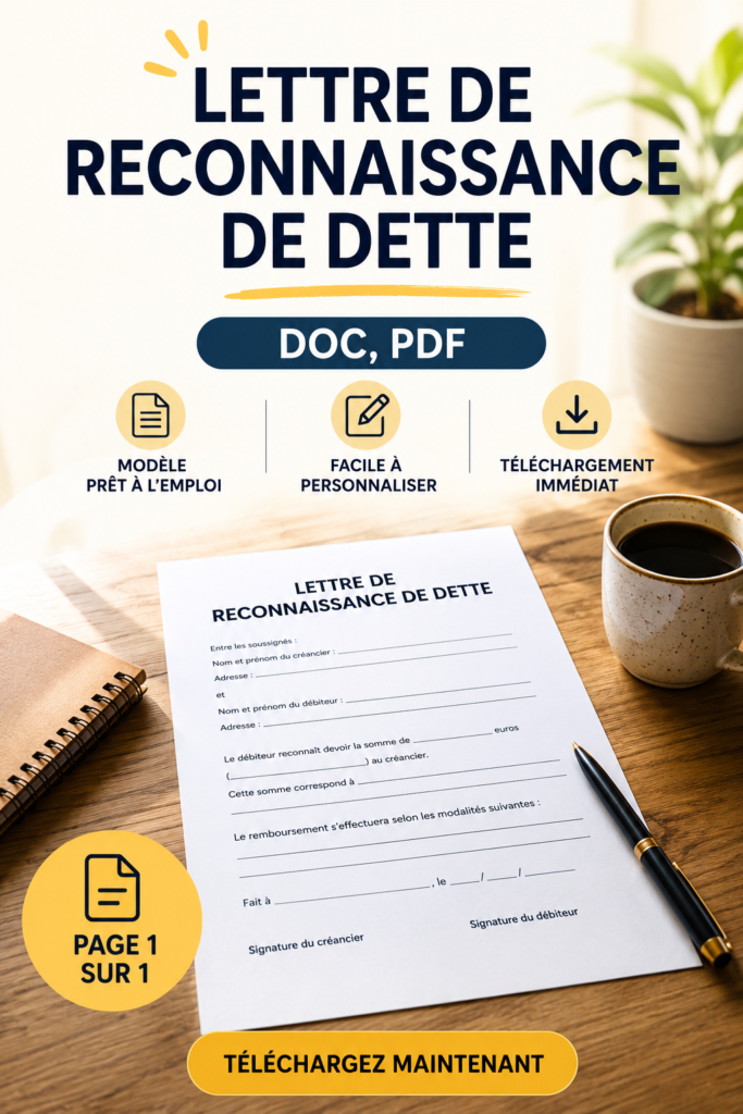 Modèle de lettre de reconnaissance de dette sur fond clair