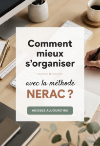 Femme organisant ses finances avec la méthode NERAC, entourée d'outils et de notes.