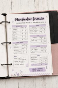 Femme utilisant un planificateur financier pour organiser son budget