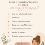 Femme souriante profitant d'une routine matinale énergisante avec une tasse de thé