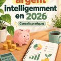 Femme souriante examinant ses dépenses avec un carnet de finances personnelles.