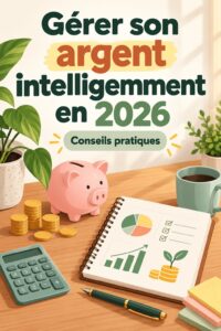 Femme souriante examinant ses dépenses avec un carnet de finances personnelles.