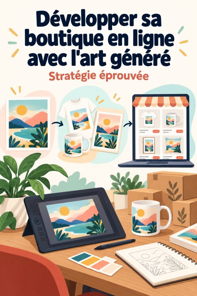 Exemple d'une boutique Etsy avec des œuvres d'art générées par IA.
