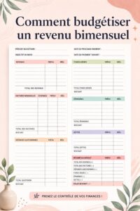 Femme examinant son budget bihebdomadaire avec un ordinateur et un carnet.