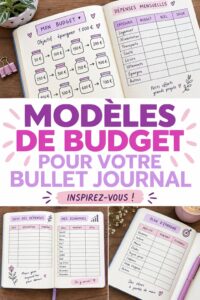 Un bullet journal ouvert avec des mises en page budgétaires colorées et créatives.