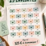 Femme souriante tenant des enveloppes colorées pour le défi d'épargne