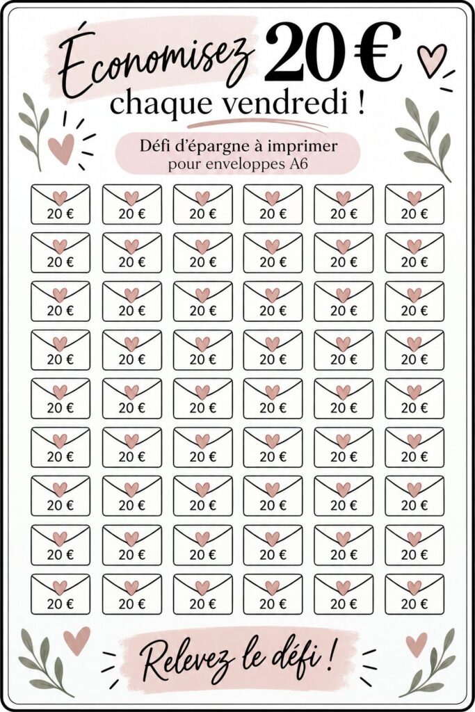 Défi d'épargne pour femmes avec des enveloppes colorées