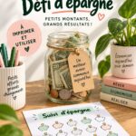 Illustration d'un défi d'épargne avec des billets de 5, 10 et 15 dollars