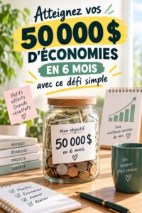 Femme souriante tenant un carnet de finances pour atteindre son objectif d'épargne de 50K en 6 mois