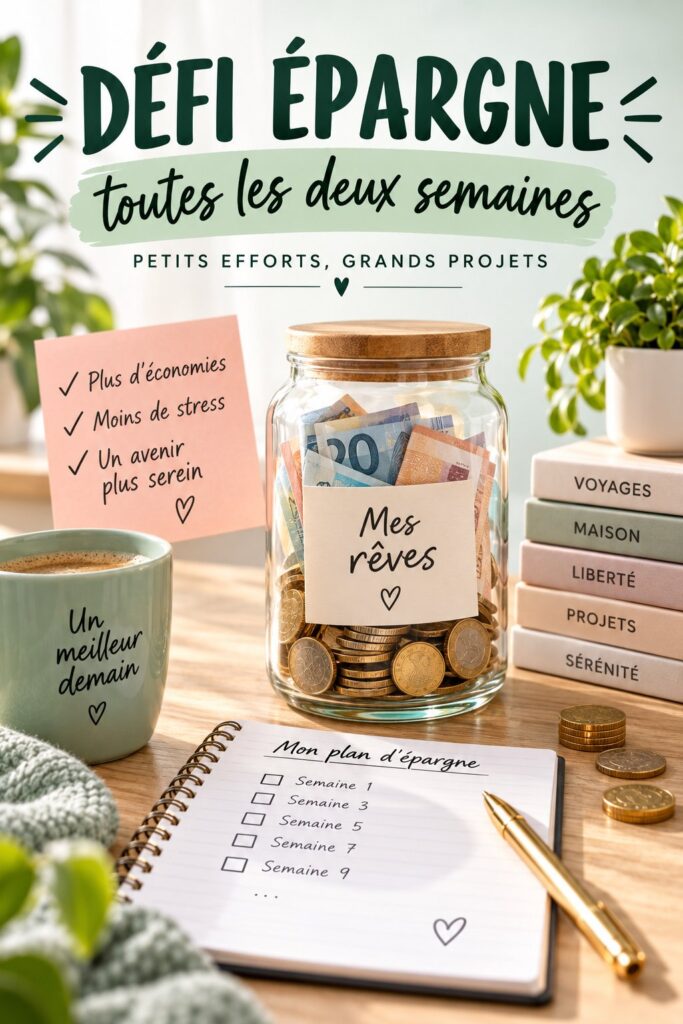 Femme souriante avec un carnet de finances, prête à relever un défi d'épargne.