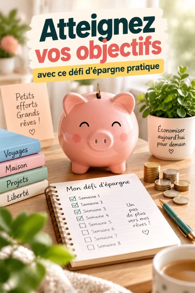 Femme souriante regardant un budget et un carnet d'épargne, symbole d'objectifs financiers atteints.