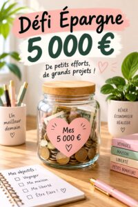 Femme souriante montrant un tableau de défis d'épargne