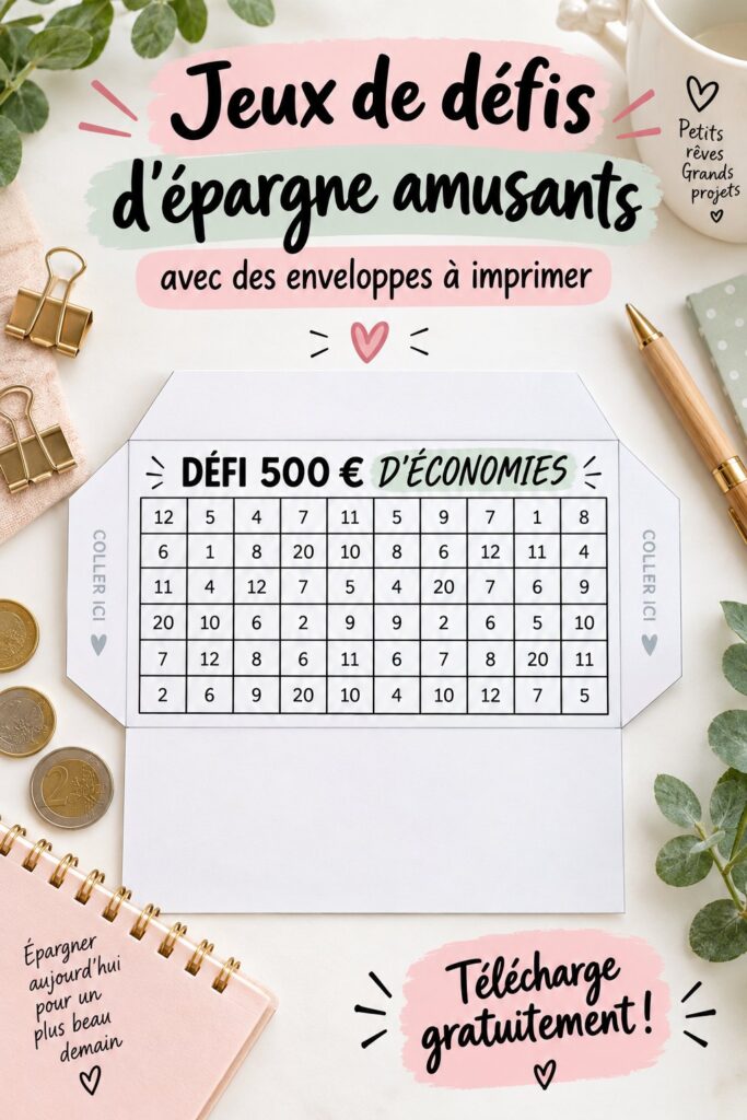 Enveloppes imprimables colorées pour des défis d'épargne ludiques