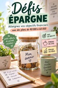 Femme souriante consultant ses économies lors d'un défi d'épargne.