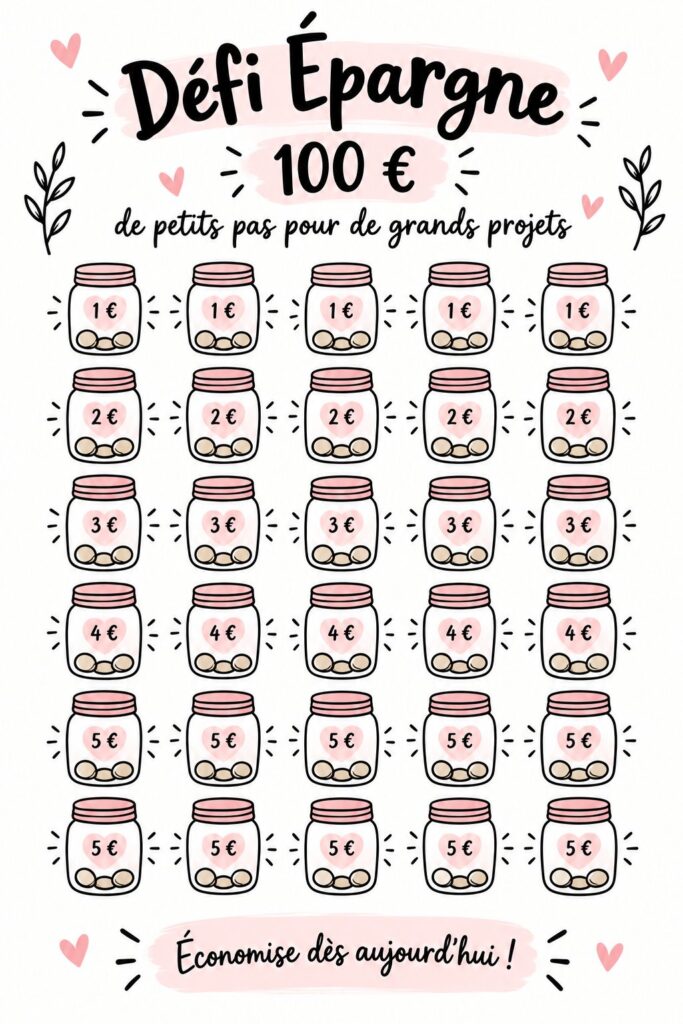 Femme souriante tenant un carnet de suivi des défis d'épargne, illustrant des habitudes financières positives.