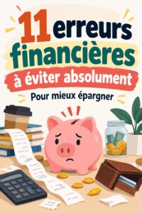 Image illustrant des erreurs financières conceptuelles avec un fond d'objets liés à la finance.