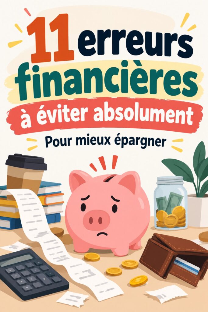 Image illustrant des erreurs financières conceptuelles avec un fond d'objets liés à la finance.