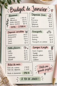 Une table avec un bullet journal ouvert, stylos de couleur et notes créatives.