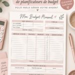 Modèle de planificateur de budget à imprimer sur une table avec des crayons.