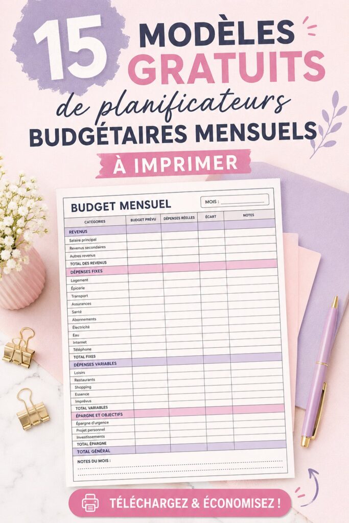 Modèles de budget mensuel imprimables pour une meilleure gestion des finances personnelles.