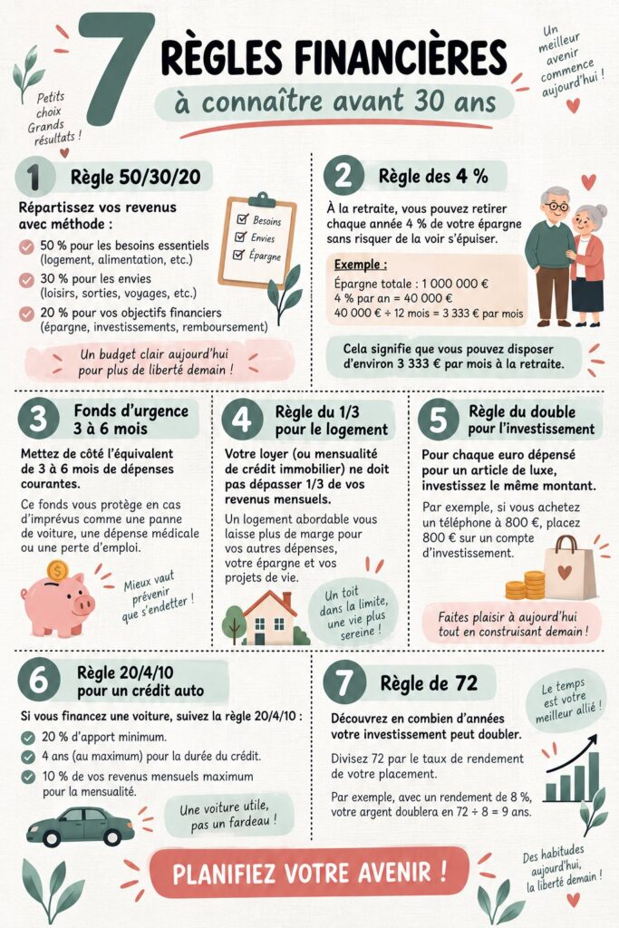 Une femme souriante planifiant son budget mensuel avec un ordinateur et des notes.