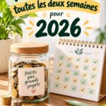 Femme souriante regardant un tableau d'épargne et prenant des notes.