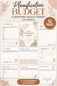 Image d'un planner de budget imprimable avec des sections pour dépenses et économies.