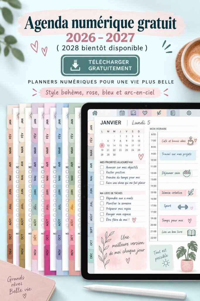 Plannificateur digital coloré pour mieux gérer ses finances en 2026-2027.
