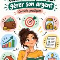 Femme souriante examinant sa situation financière avec un ordinateur portable et un carnet.