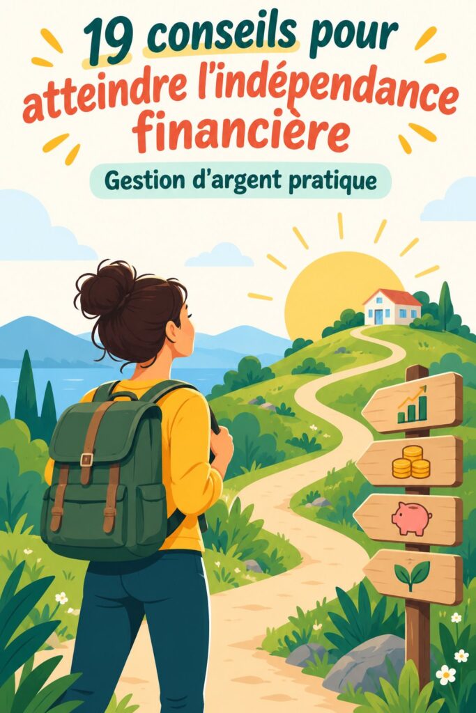 Femme souriante examinant ses finances personnelles avec un carnet et un ordinateur.