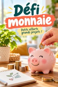 Femme souriante parlant de défis d'épargne avec des ustensiles de cuisine en arrière-plan.