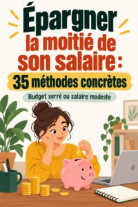 Femme souriante examinant un plan d'épargne pour économiser la moitié de son salaire.