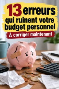Femme réfléchissant à ses erreurs de budget personnel, avec des énoncés sur la finance.