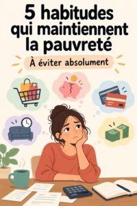 Illustration d'une femme réfléchissant à ses habitudes d'épargne, symbolisant les défis financiers.