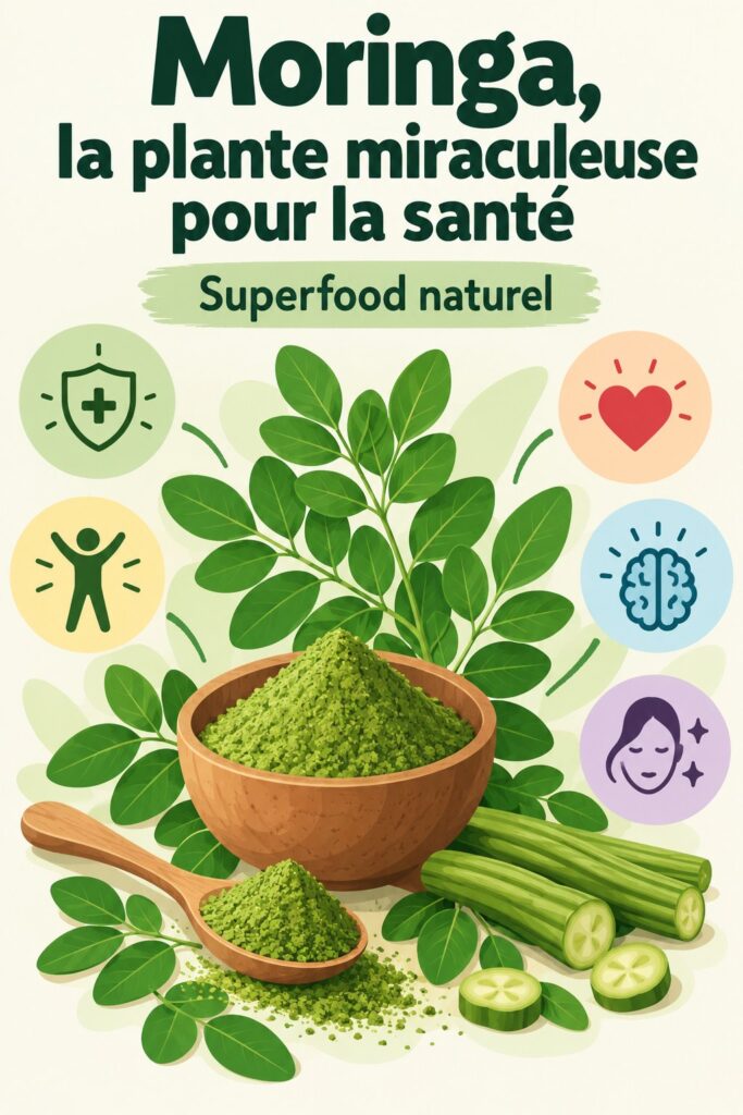 Poudre de moringa sur une cuillère, symbole de santé et vitalité.