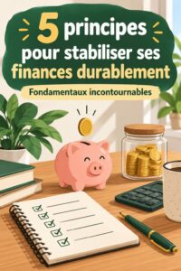 Une femme souriante consulte ses finances avec un ordinateur et un calepin