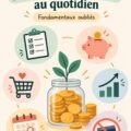 Une femme souriante planifiant son budget avec un ordinateur portable et un carnet.